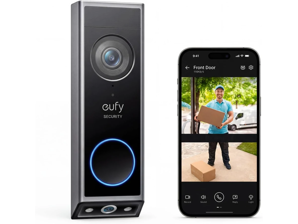 eufy Security Video Doorbell E340, Dual Cameras, 2K FHD | No subscription, head-to-toe view, wireless or wired, color ni