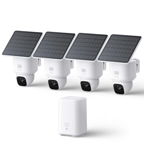 eufy Security SoloCam E30, 4-Cam Kit, 2K Solar Security Camera | 360° Coverage, Pan & Tilt, AI Tracking, 2K Clarity, No